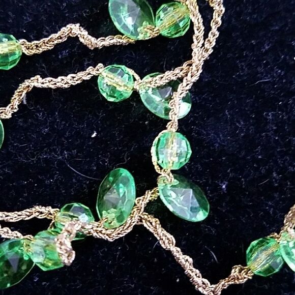 Handmade Green & Gold Beaded Continuous Necklace Boho Fashion Jewelry - Picture 2 of 3